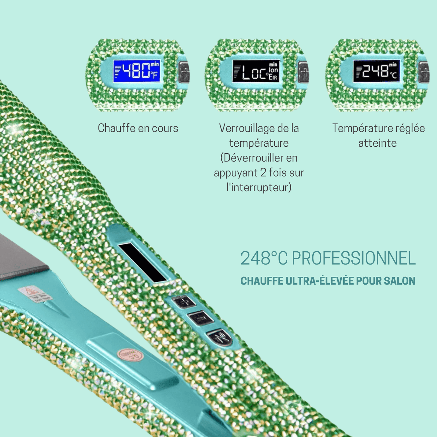 Lisseur Professionnel - RhinestoneStyler™ - Vert - Nouvel'R coiffure