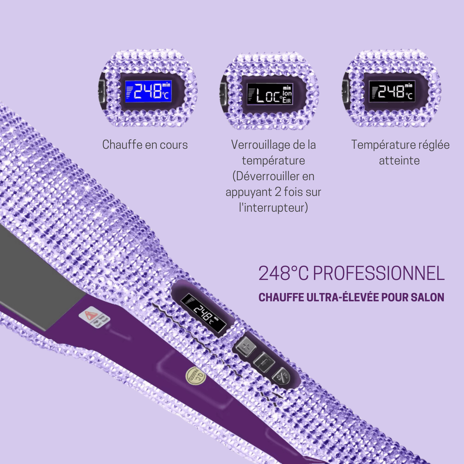 Lisseur Professionnel - RhinestoneStyler™ - Violet - Nouvel'R coiffure