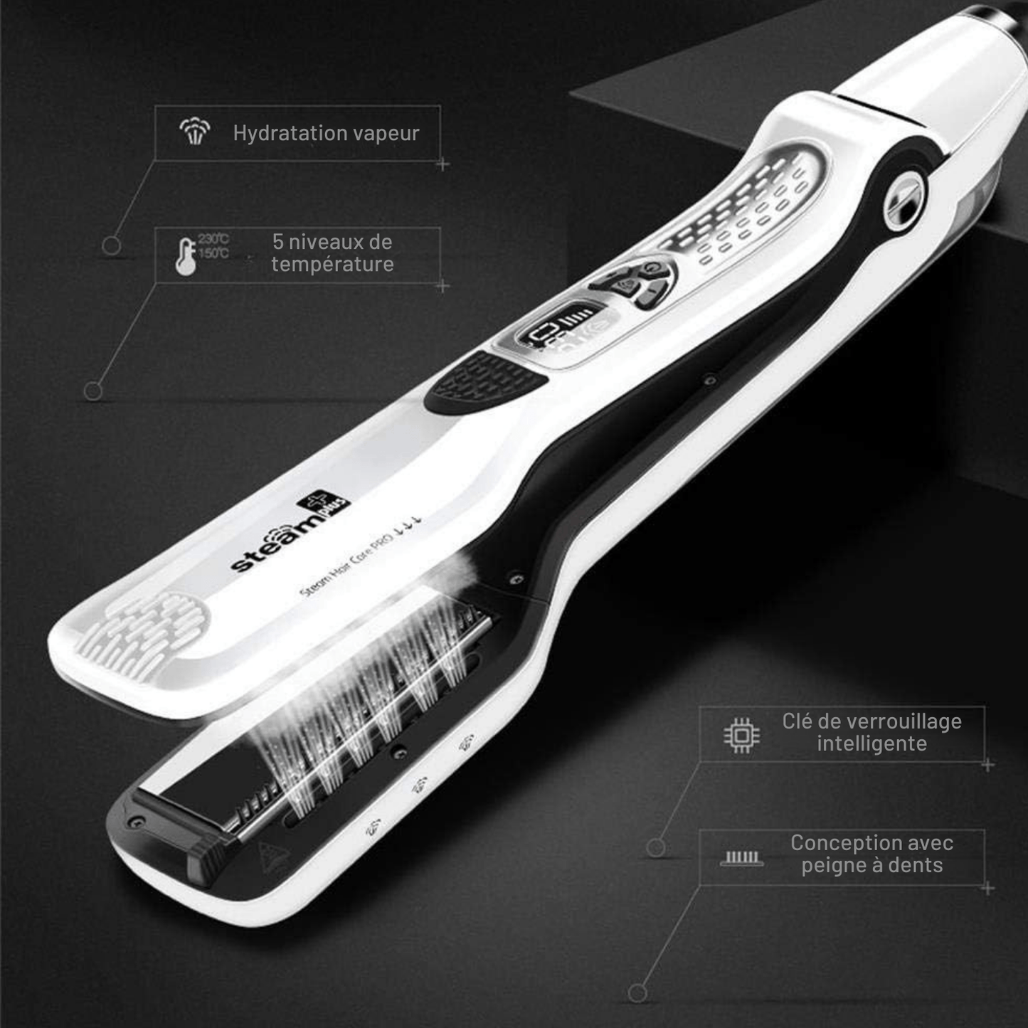 Lisseur Vapeur - VaporBrush™ - Blanc - Nouvel'R coiffure