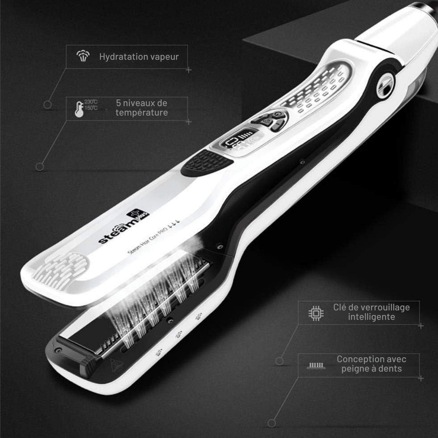 Lisseur Vapeur - VaporBrush™ - Blanc - Nouvel'R coiffure