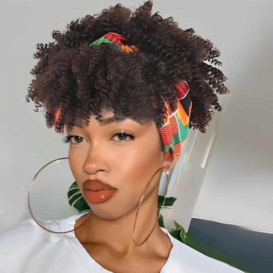 Perruque afro brune chemisier blanc